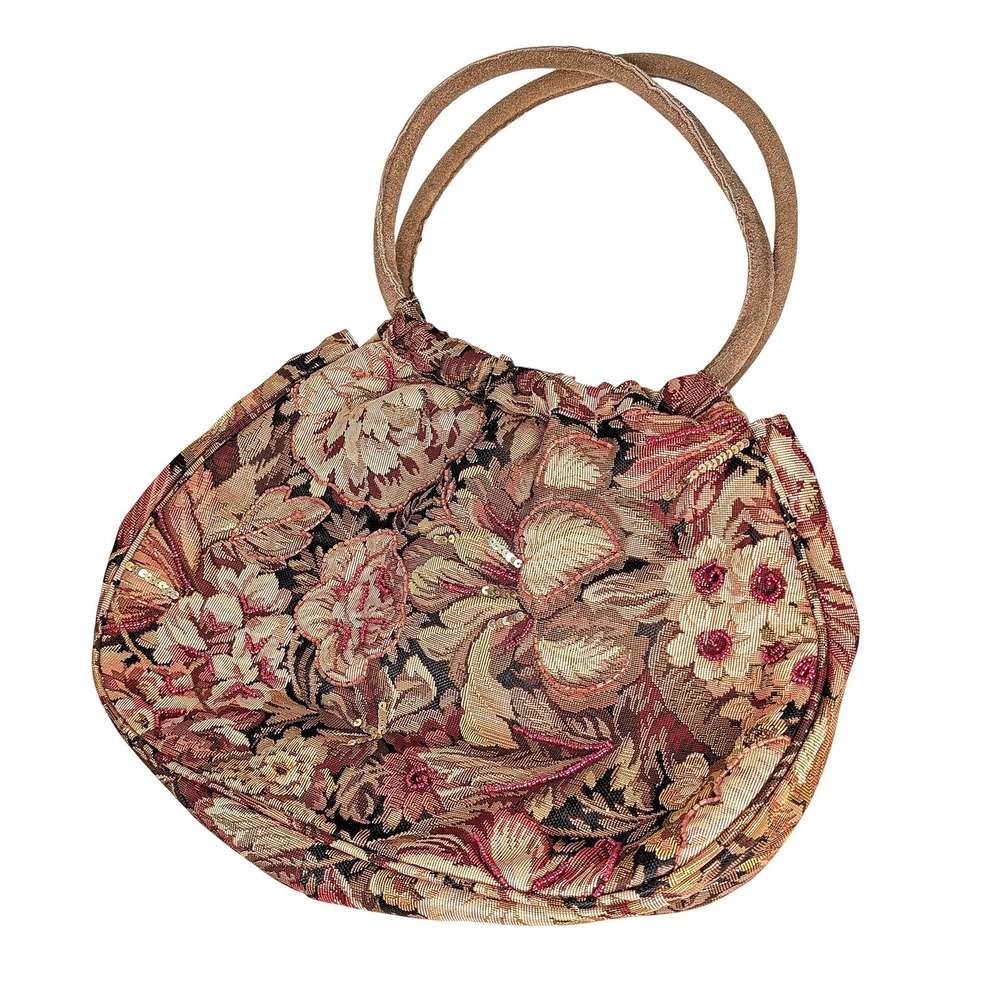 Vintage Floral Tapestry Handbag Embroidered Beaded Boho Bag Made in India